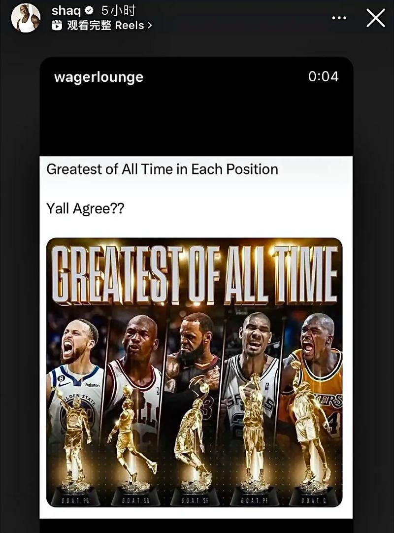 奥尼尔心目中最佳阵容